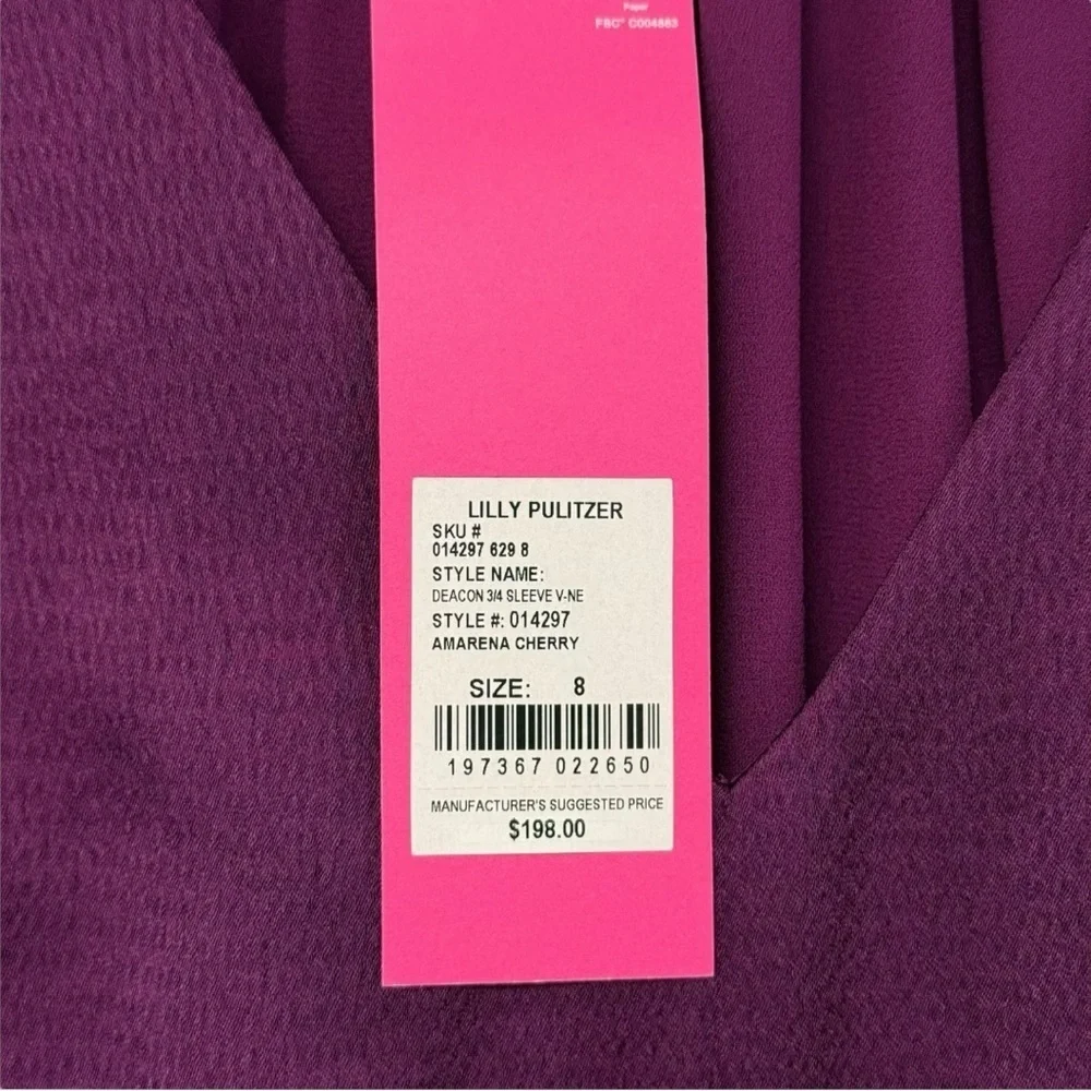 NWT Lilly Pulitzer Deacon Dress Sz 8 V-Neck Cherry Purple Event - Picture 5 of 15